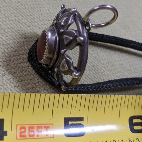 925 Silver Round Pendant Signed DKL Amber Color Oval Stone Open Geometric Design - Picture 8 of 12